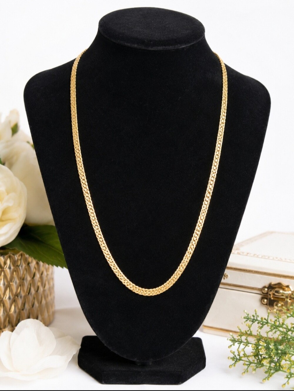 Vintage Marvella 22" Gold Tone Herringbone Chain Necklace Classic Signed